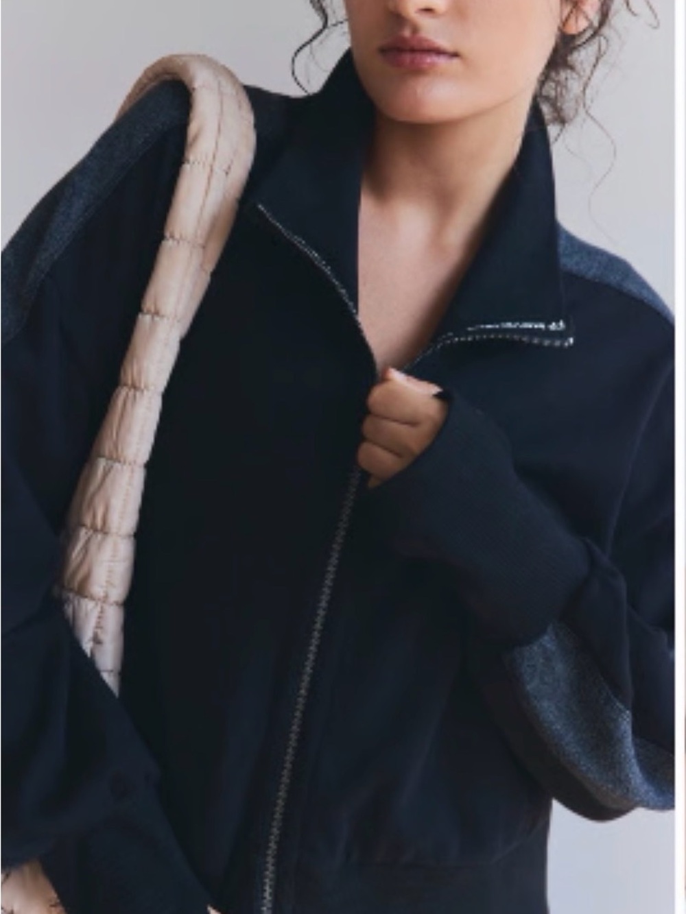Free People Movement Black Quarter zip Jacket with Gray Sleeve Panels
